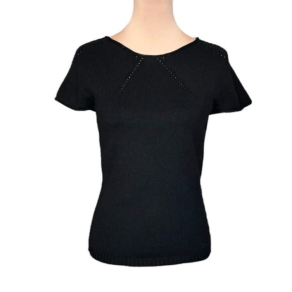 Burberry London Sweater Top Sz.M Black 100% Wool Knit Short Sleeve Basic Classic - Picture 11 of 11